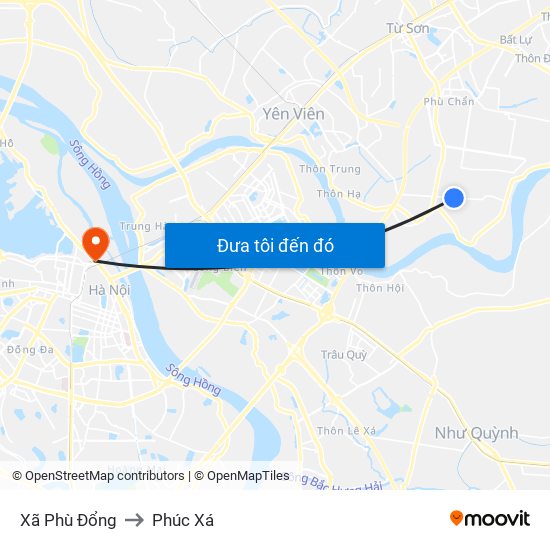 Xã Phù Đổng to Phúc Xá map