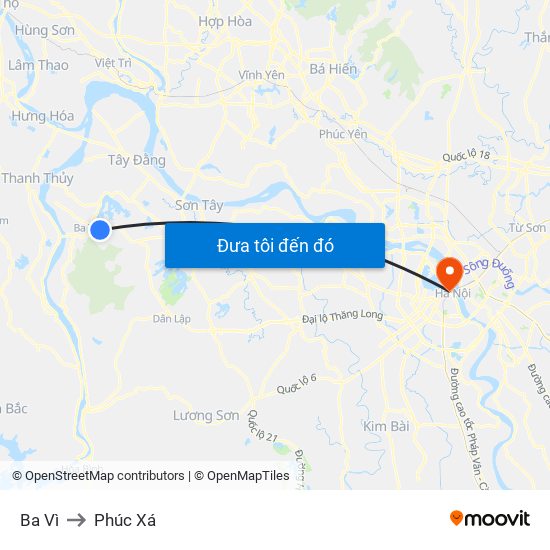 Ba Vì to Phúc Xá map