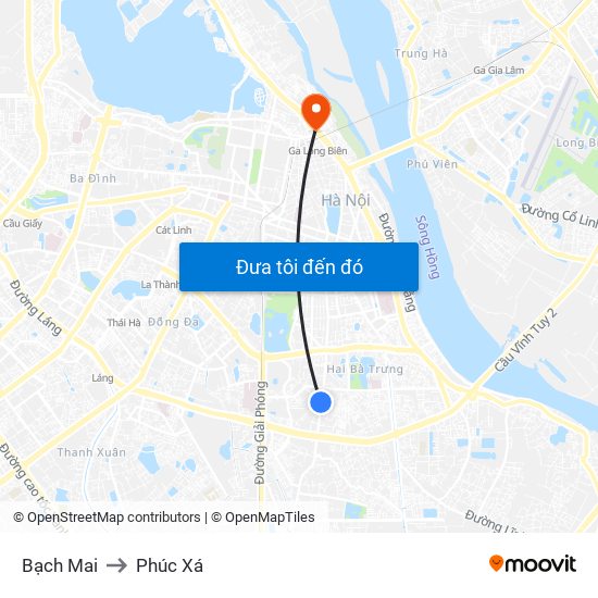 Bạch Mai to Phúc Xá map