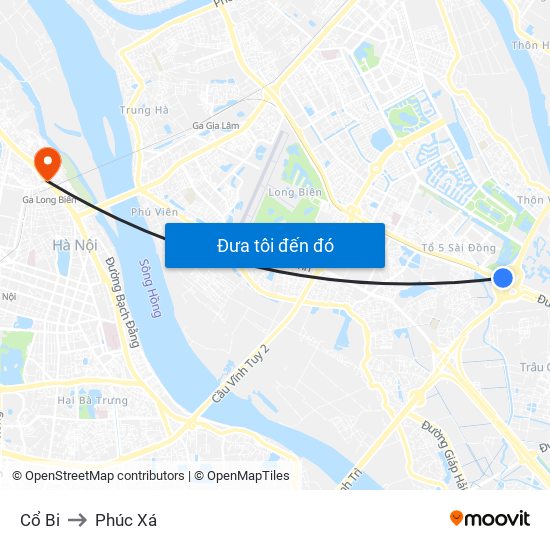 Cổ Bi to Phúc Xá map