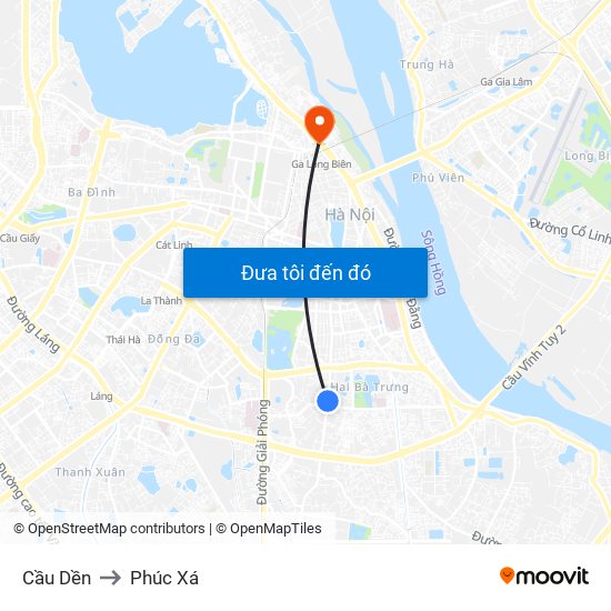 Cầu Dền to Phúc Xá map