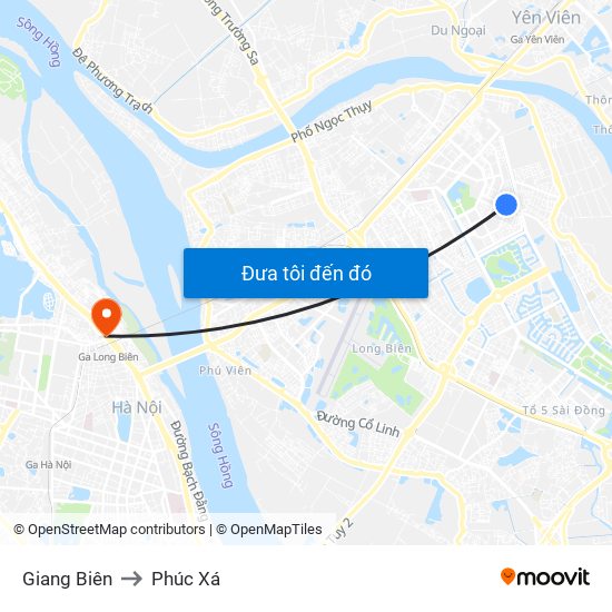 Giang Biên to Phúc Xá map