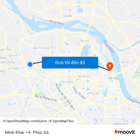 Minh Khai to Phúc Xá map