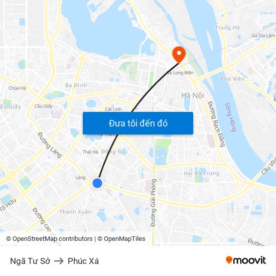 Ngã Tư Sở to Phúc Xá map