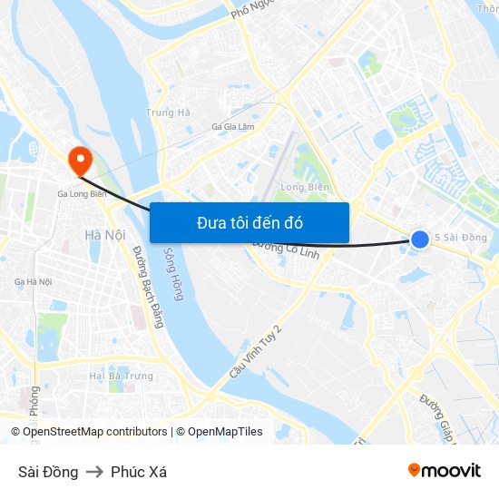 Sài Đồng to Phúc Xá map