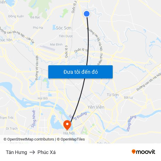 Tân Hưng to Phúc Xá map