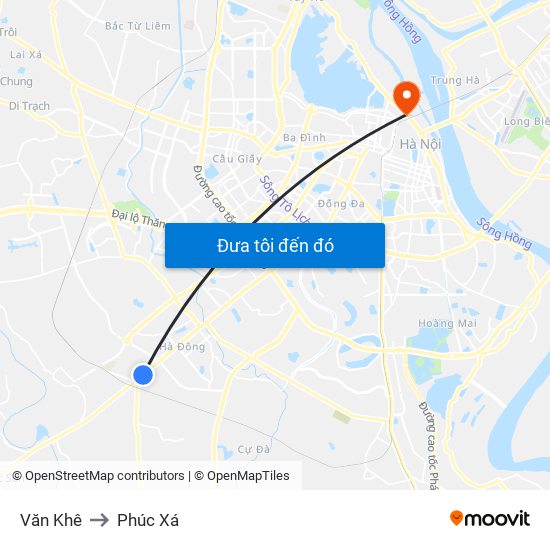 Văn Khê to Phúc Xá map