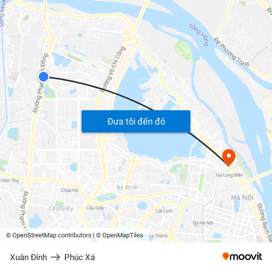 Xuân Đỉnh to Phúc Xá map