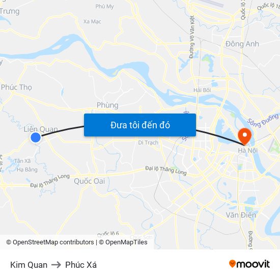 Kim Quan to Phúc Xá map