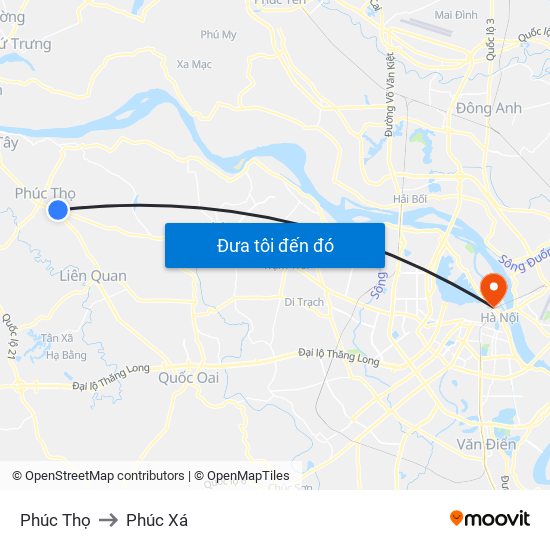 Phúc Thọ to Phúc Xá map