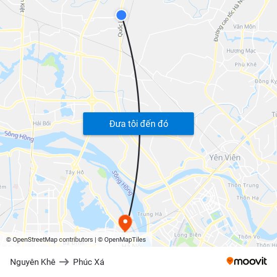 Nguyên Khê to Phúc Xá map