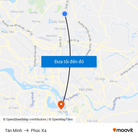 Tân Minh to Phúc Xá map