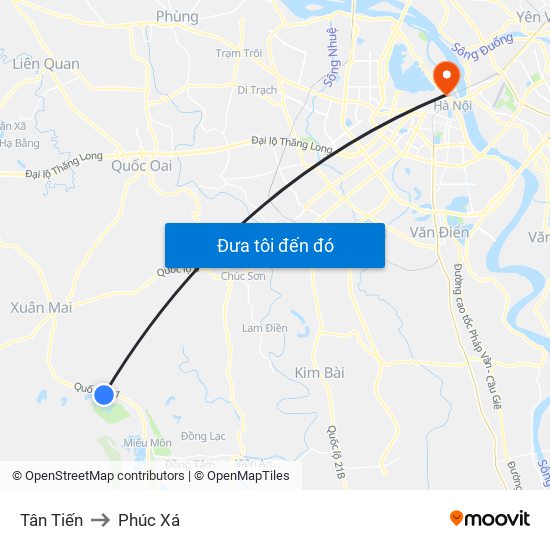 Tân Tiến to Phúc Xá map