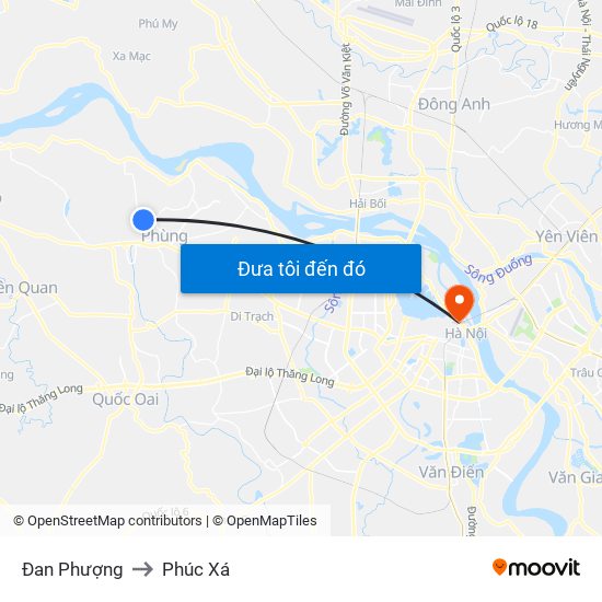 Đan Phượng to Phúc Xá map