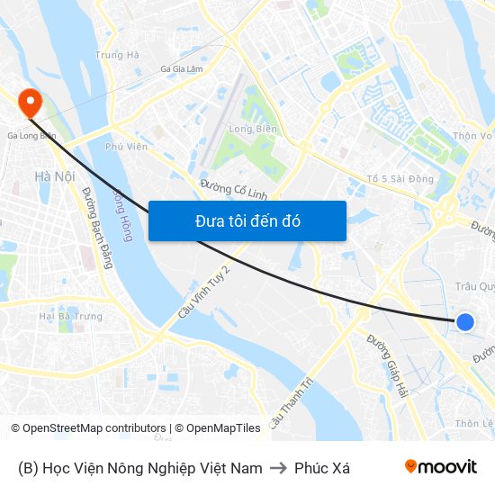 (B) Học Viện Nông Nghiệp Việt Nam to Phúc Xá map