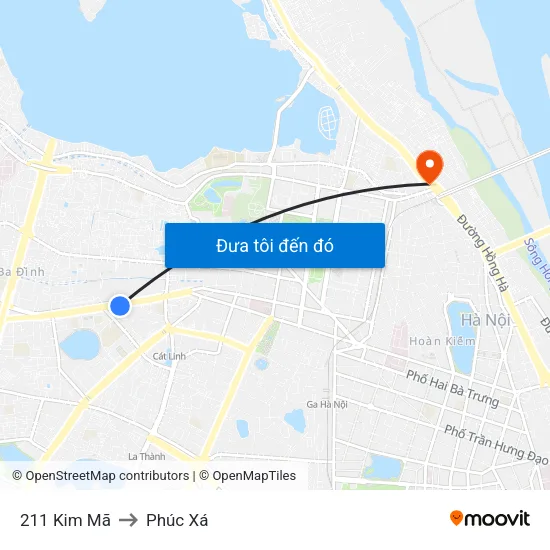 211 Kim Mã to Phúc Xá map