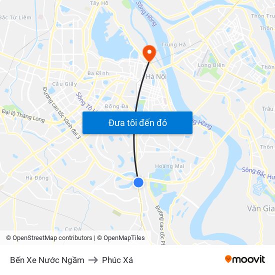 Bến Xe Nước Ngầm to Phúc Xá map