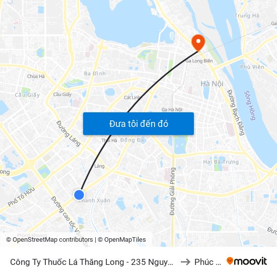 Công Ty Thuốc Lá Thăng Long - 235 Nguyễn Trãi to Phúc Xá map