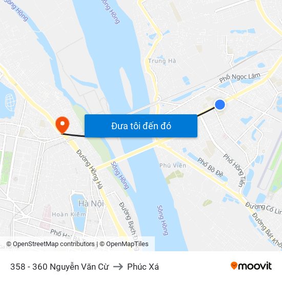 358 - 360 Nguyễn Văn Cừ to Phúc Xá map