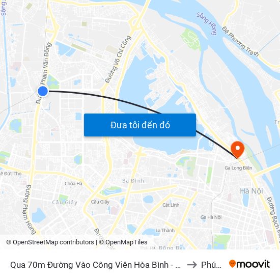 Qua 70m Đường Vào Công Viên Hòa Bình - Phạm Văn Đồng to Phúc Xá map