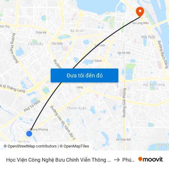 Học Viện Công Nghệ Bưu Chính Viễn Thông - Trần Phú (Hà Đông) to Phúc Xá map