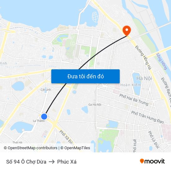 Số 94 Ô Chợ Dừa to Phúc Xá map