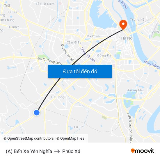 (A) Bến Xe Yên Nghĩa to Phúc Xá map