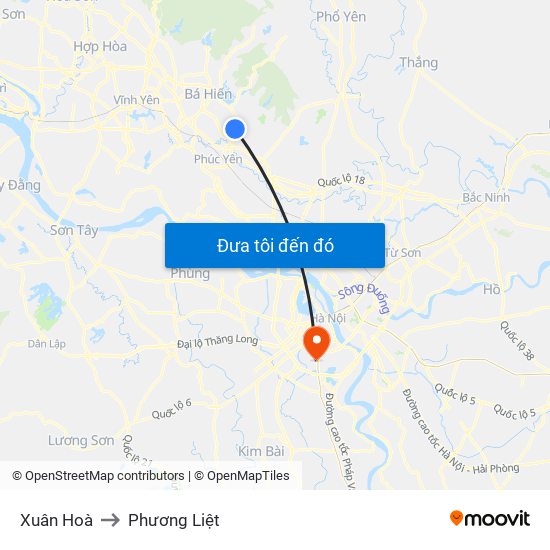 Xuân Hoà to Phương Liệt map