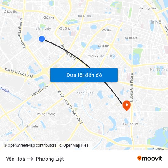 Yên Hoà to Phương Liệt map