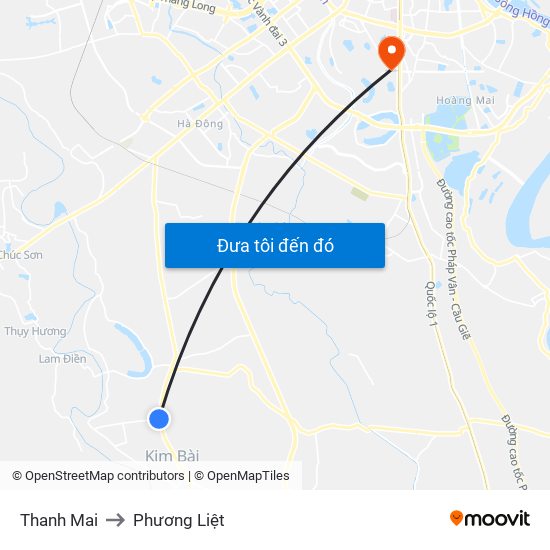 Thanh Mai to Phương Liệt map