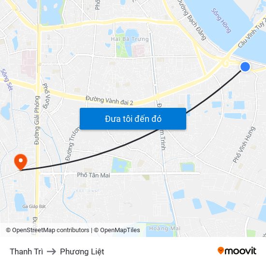 Thanh Trì to Phương Liệt map