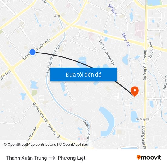 Thanh Xuân Trung to Phương Liệt map