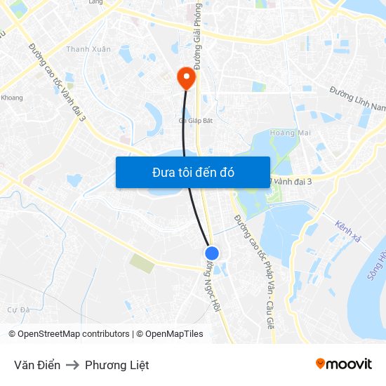 Văn Điển to Phương Liệt map