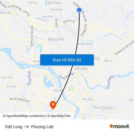 Việt Long to Phương Liệt map