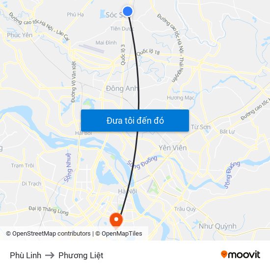 Phù Linh to Phương Liệt map