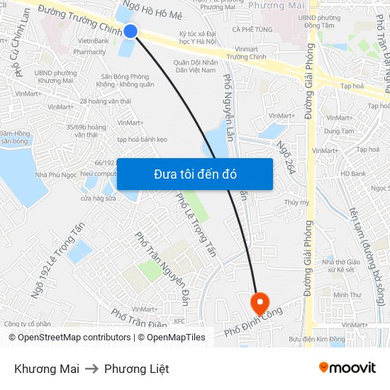 Khương Mai to Phương Liệt map