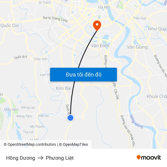 Hồng Dương to Phương Liệt map