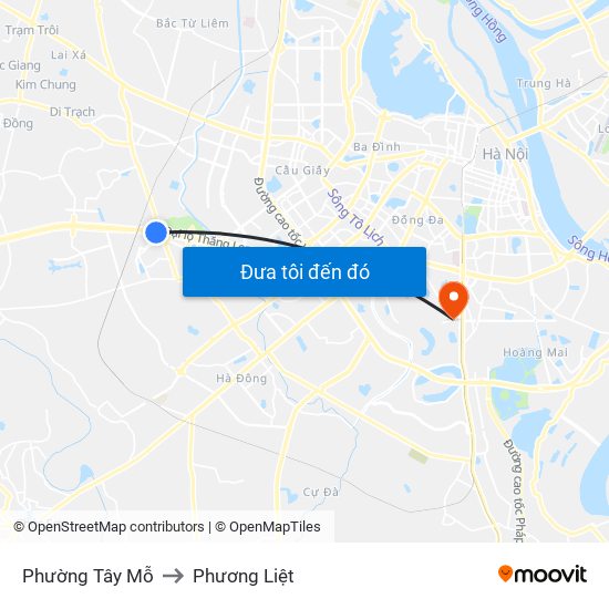 Phường Tây Mỗ to Phương Liệt map