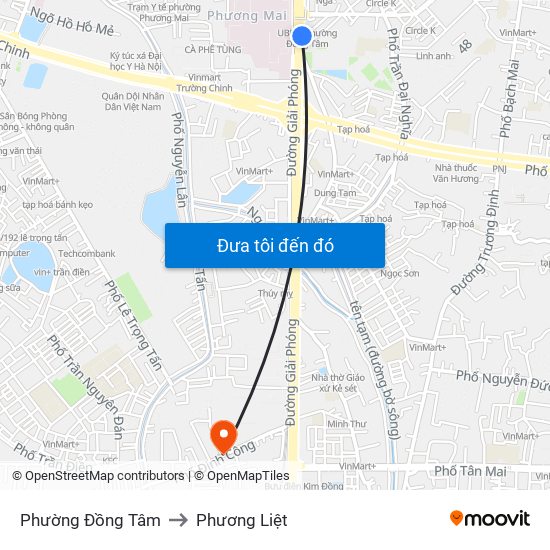 Phường Đồng Tâm to Phương Liệt map
