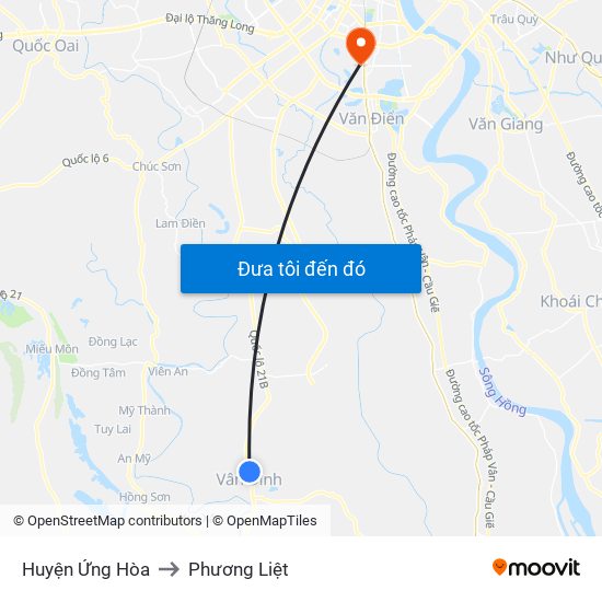 Huyện Ứng Hòa to Phương Liệt map