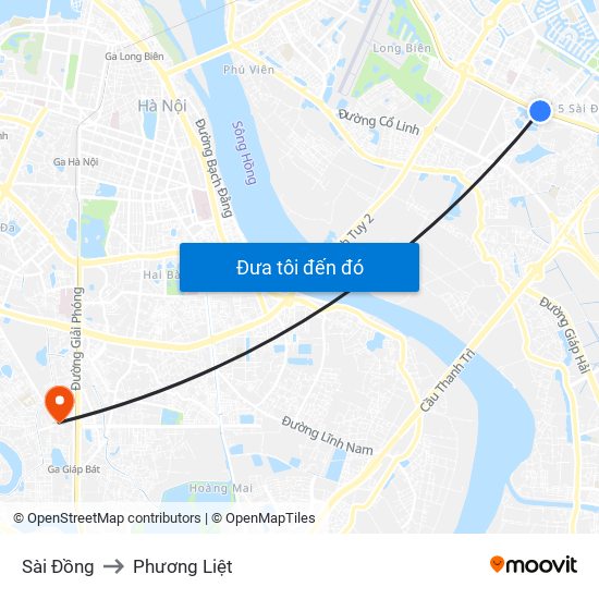 Sài Đồng to Phương Liệt map