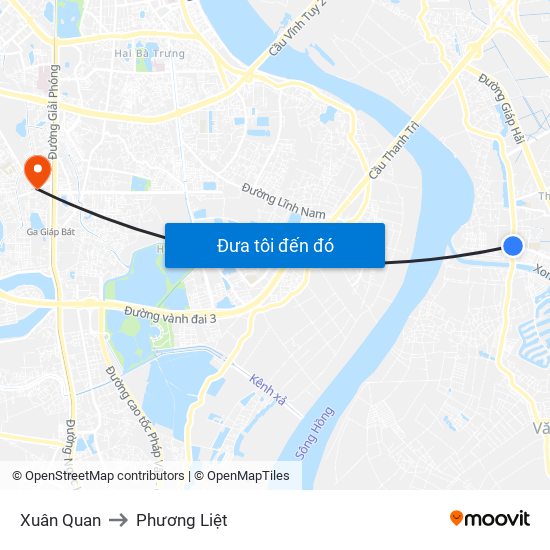 Xuân Quan to Phương Liệt map