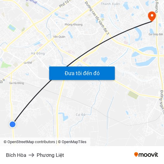 Bích Hòa to Phương Liệt map