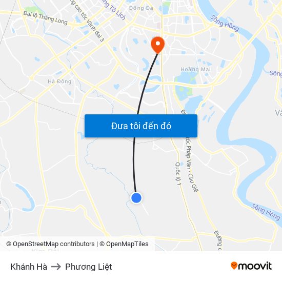 Khánh Hà to Phương Liệt map