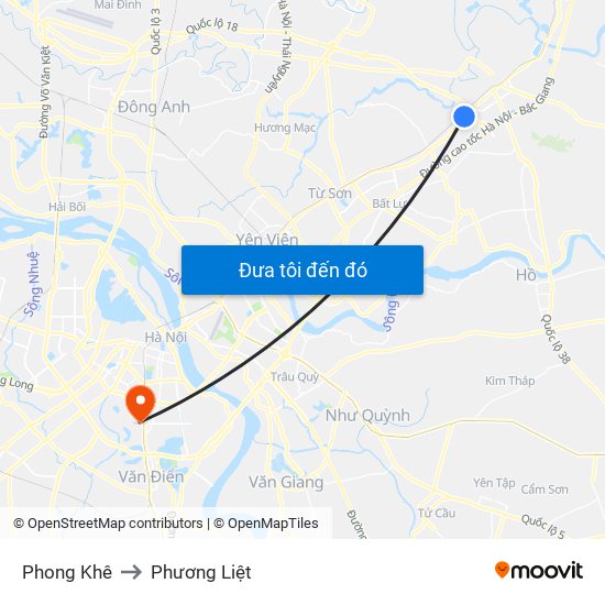 Phong Khê to Phương Liệt map