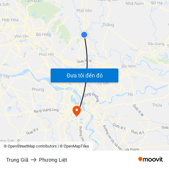 Trung Giã to Phương Liệt map