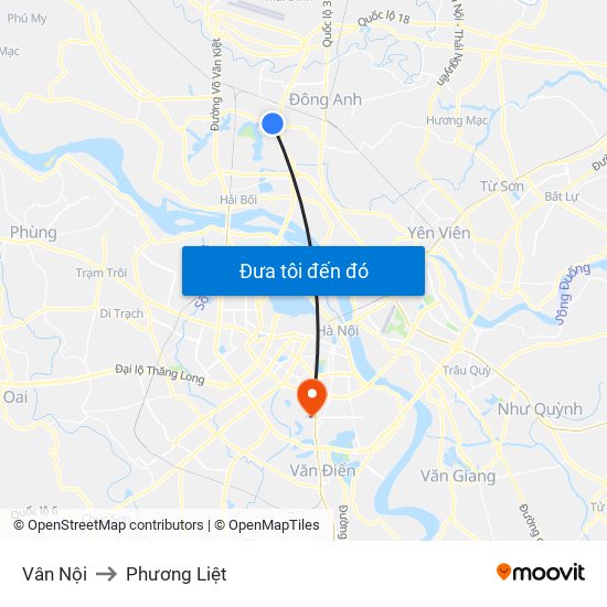 Vân Nội to Phương Liệt map