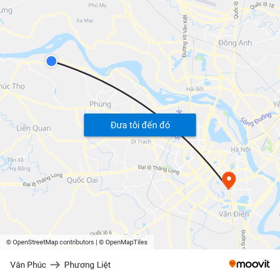 Vân Phúc to Phương Liệt map