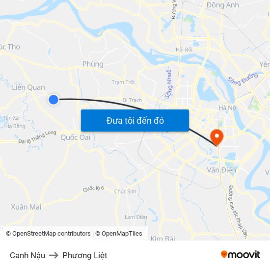 Canh Nậu to Phương Liệt map