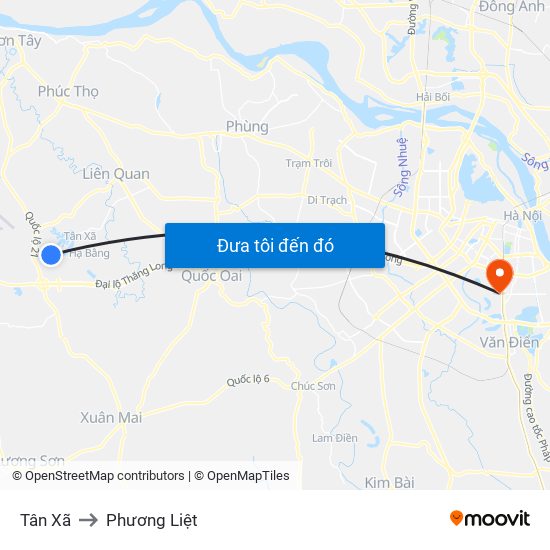 Tân Xã to Phương Liệt map